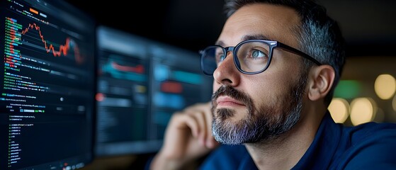 IT Engineer Typing Code and Monitoring Network Security Infrastructure Maintenance and Technological Solutions on Multiple Screens in an Office Setting