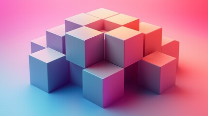 Fototapeta premium Abstract minimalist 3D render of isometric cubes arranged in a grid, each with a slightly different shade, monochrome color palette, soft shadows, precise and clean