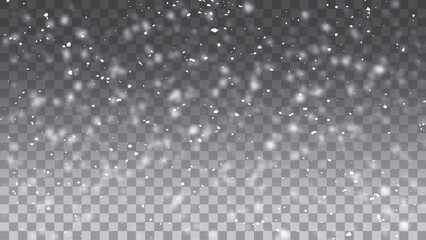 Vector heavy snowfall, snowflakes in different shapes and forms. Snow flakes, snow background.