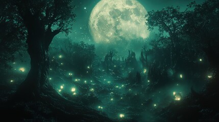 Obraz premium Enchanted Forest Under a Full Moon