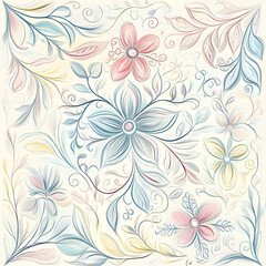 Fototapeta premium Geometric and Organic Doodle Tile and Carpet Designs with White Borders | Hand-drawn, Abstract, Floral, and Symmetrical Patterns in Soft Pastel and Earth Tones