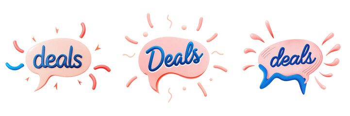 Obraz premium Colorful speech bubbles with word deals, perfect for promotions