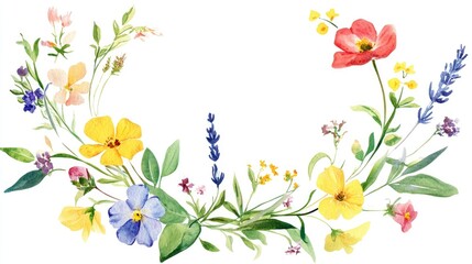 Vibrant watercolor floral arrangement featuring a variety of wildflowers in bloom perfect for celebrations and artistic projects