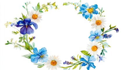 Beautiful floral wreath design a watercolor composition of blue and white flowers for creative projects and celebrations