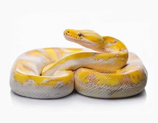 Obraz premium Burmese Python aka Python bivittatus snake in albino color. Isolated on white background.