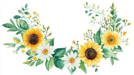 Naklejka premium Vibrant floral arrangement featuring sunflowers and greenery for nature lovers