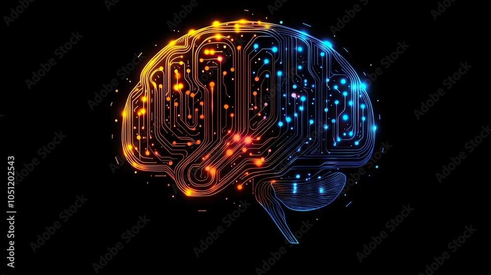 Poster logo featuring an abstract brain made of colorful lines and dots on black background.