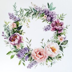 Vibrant floral wreath a beautiful watercolor composition of peonies and lilacs