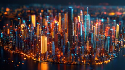 Obraz premium A Futuristic Cityscape Illuminated by Neon Lights