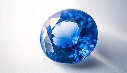 Fototapeta premium A brilliant blue gemstone displayed on a light background, showcasing its facets and clarity.