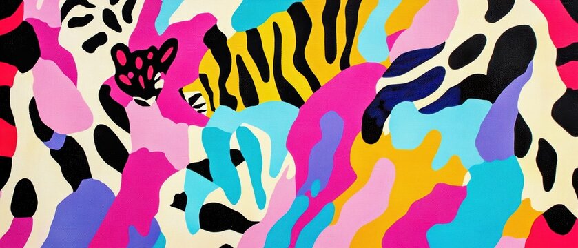Vibrant abstract colorful tiger pattern showcasing bold hues and playful design elements.