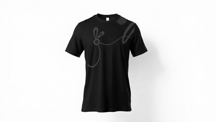 3D Black T-Shirt with Elegant and Simple Decorations, white background