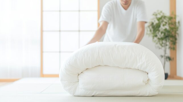 Serene Minimalist Decluttering in Zen-Inspired Bedroom, Perfect for Earth Day and New Year