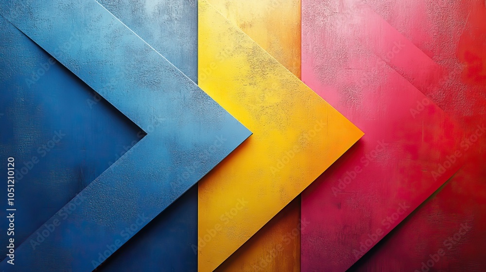 Poster minimalistic arrow-shaped background in vibrant colors with clean lines and ample copy space on white backdrop.