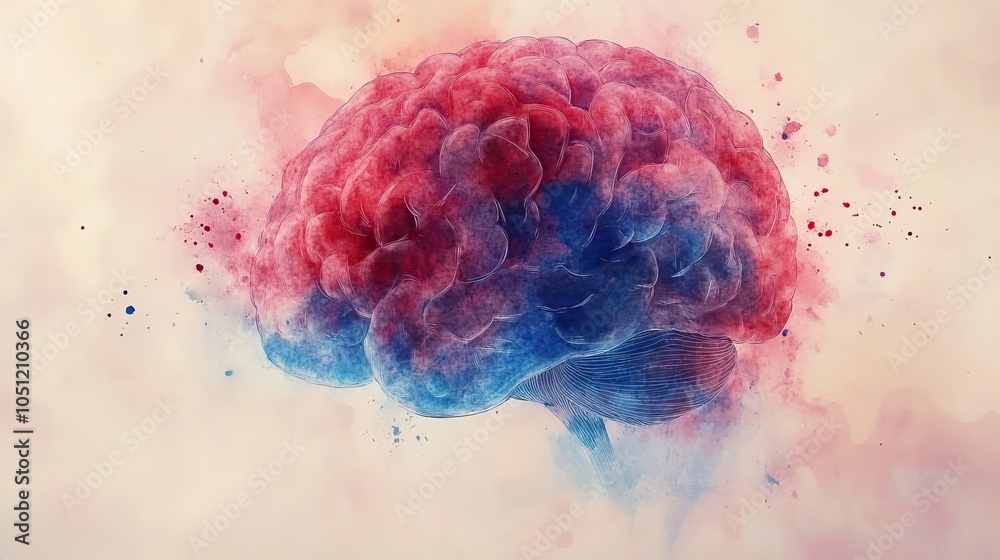 Aufkleber minimalistic watercolor brain in pastel colors, with soft shadows and white space.image