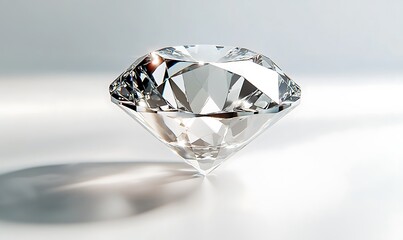 A sparkling diamond showcasing its brilliance and facets on a reflective surface.