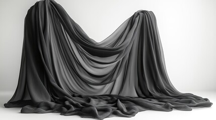 Naklejka premium mockup of black drapery isolated against white background for design purposes.stock photo