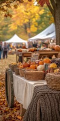 Fototapeta premium Vibrant Autumn Harvest Festival Celebrating Thanksgiving and Halloween in Rustic Outdoor Market
