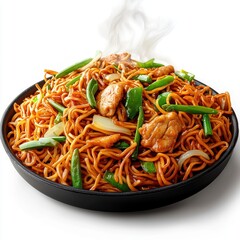 Stir Fried Noodles in a Frying Pan with Steam
