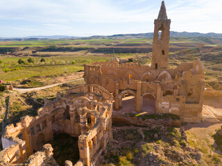 Ruin of bombed ancient church in Belchite, Spain