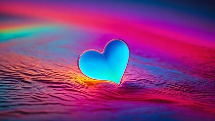 Fototapeta premium A Vibrant Heart Shape Floats on Colorful Water Reflecting Rainbow Hues at Twilight