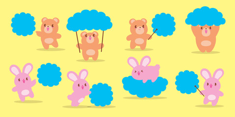 Fototapeta premium cute kawaii style bear and rabbit character cartoon in various poses illustration vector