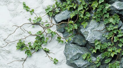 Rock formation covered in green leafy vines, a stunning natural background for websites, blogs, or naturethemed designs. Great for ecoconscious concepts.