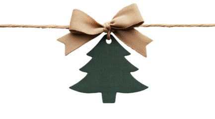 Gift tag in the shape of a Christmas tree with a bow, created with Generative AI technology, PNG