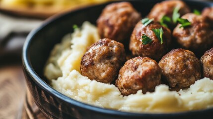 Meatballs with Mashed Potatoes and Gravy Presentation