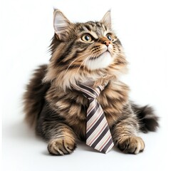 Charming cat dressed in a stylish tie, showcasing a playful and humorous personality, perfect for cheerful pet-themed design.