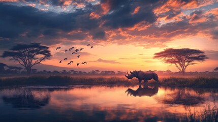 Obraz premium Lake Nakuru's rhinos, Kenya