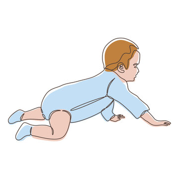 recommend clip art: Cute Newborn Baby Cartoon Character Crawling in Line Art Doodle Design