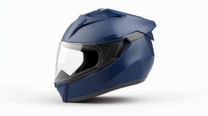 Motorcycle helmet, blue color on a white isolated background