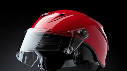 Fototapeta premium Red motorcycle helmet, black background.