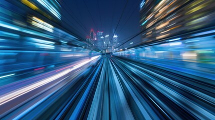 Fototapeta premium Cityscape at Night, Fast Motion, Speed Lines, Blue