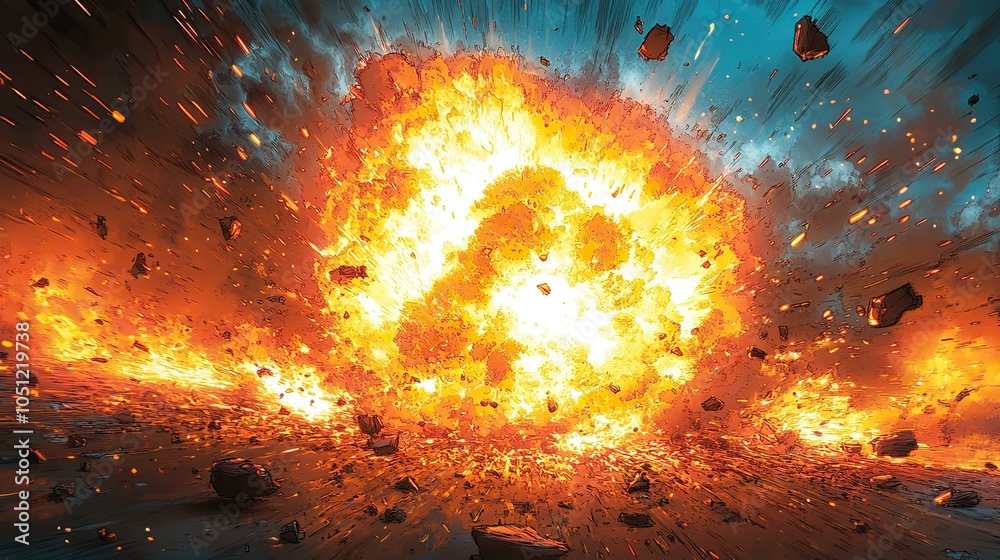 Poster playful comic-style explosion on colorful background, adding dynamic energy.image