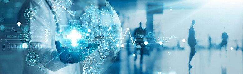 Medicine doctor holding medical global network, Digital healthcare on network, research and...