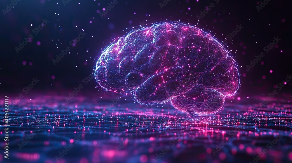 Aufkleber purple background with blue and white lines forming an abstract brain symbolizing ai connectivity.st