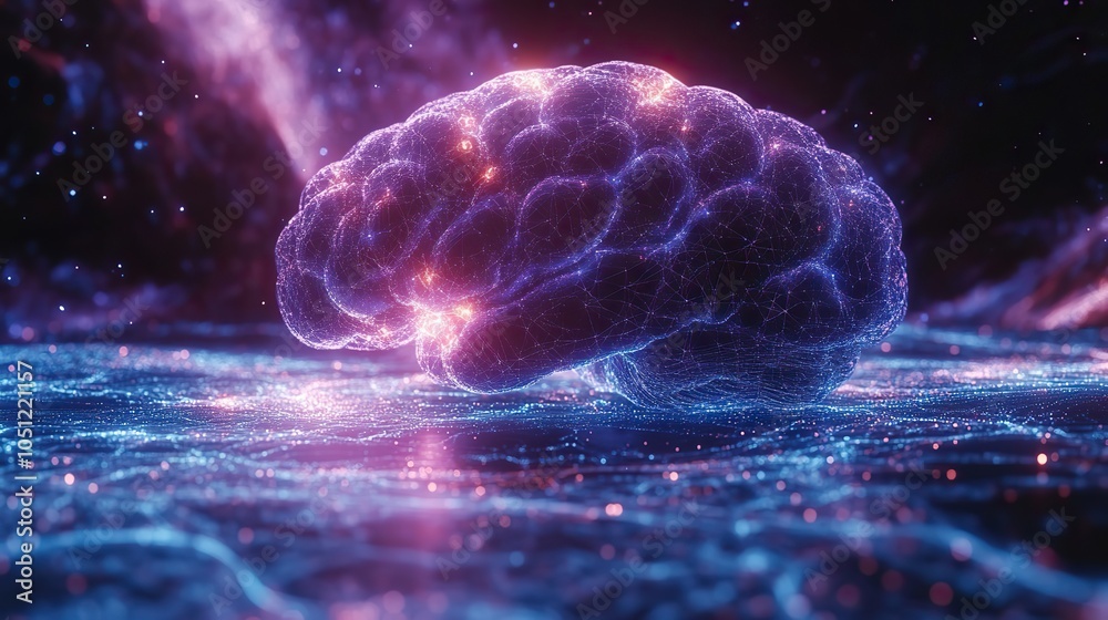 Aufkleber purple background with blue and white lines forming an abstract brain symbolizing ai connectivity.il