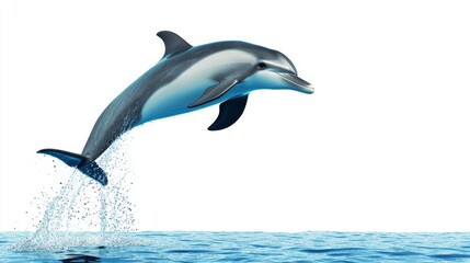 Fototapeta premium Dolphin Jumping Out of Water with Splash Isolated on White Background
