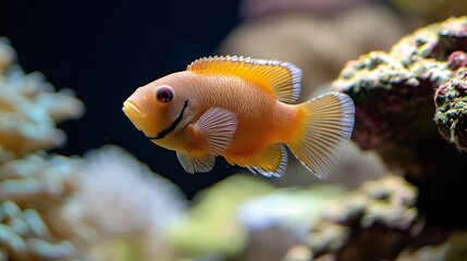 Obraz premium Orange Chromis Fish Swimming in Coral Reef 