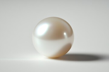 A single, lustrous pearl resting on a smooth surface, showcasing its iridescent sheen.