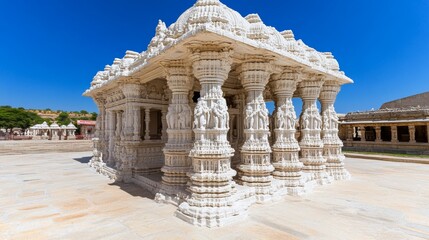 Obraz premium Ornate White Marble Hindu Temple Architecture in India