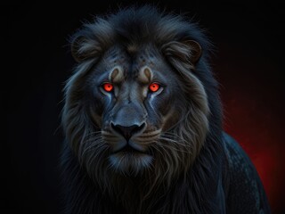 black and white scary lion face with red eyes,Cinematic image realistic epic lion king 