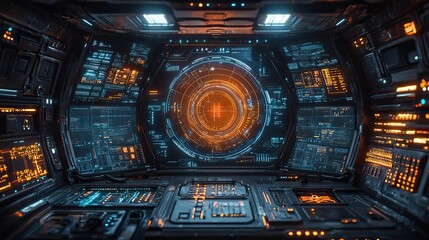 sci-fi futuristic HUD display showcases virtual reality technology, offering insights into advanced interface illustration