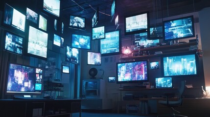 Fototapeta premium Surveillance Room: A Futuristic Security Center