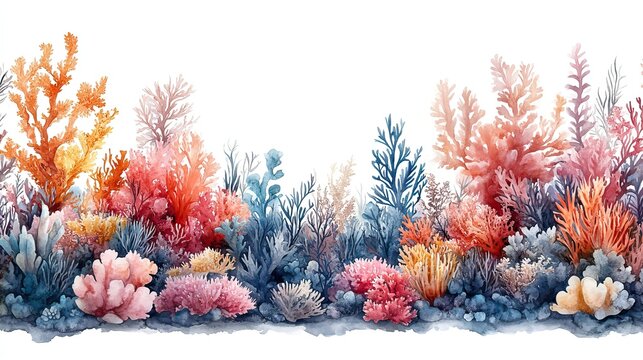 seamless pattern of coral reefs illustrated in watercolor, perfect for World Maritime Day or marine life conservation banners with room for personalized text.image