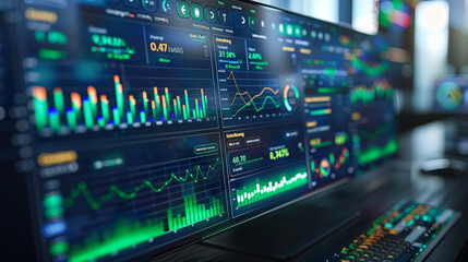 Fototapeta premium Stock Market Trading Data on Multiple Monitors 