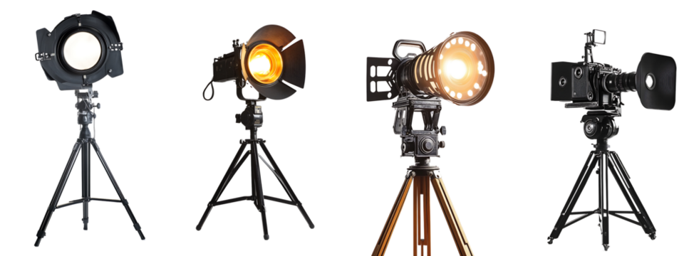 Set of the light of a film studio, isolated on a transparent background.