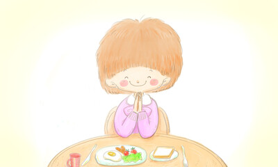食事の挨拶をする女の子